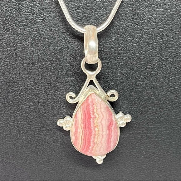 925 Sterling Rhodochrosite Unconditional Love Pendant Necklace Silver 18" - Picture 3 of 9